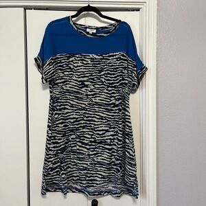 Umgee USA Dress Blue White Animal Print‎ Short Sleeve Mini Dress Size S